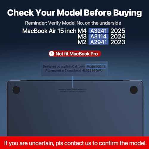 Compatible for MacBook Air 15 inch Case M4 2025 2024 2023 M3 M2 [100% Match Official Color] [Ultra Thin Armor] Protective Hard Shell Matte Cover for Laptop A3241 A3114 A2941 - Midnight Clear