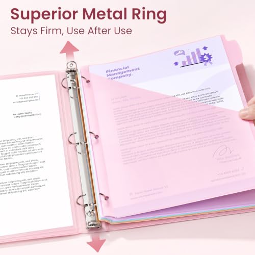 Sooez 3-Ring Binder Clipboard with Storage & 5-Tab Dividers - Pink, 1 Inch