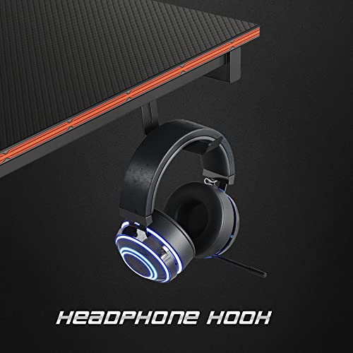 CubiCubi Gaming Desk 47 Inch PC Computer Desk, Carbon Fiber Home Office Desk Table Gamer Workstation, Simple Game Table with Headphone Hook, Dark Black