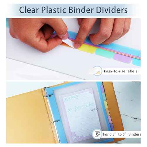 16Pcs/2 Set 8 Tab Dividers, Clear Plastic Binder Dividers with Tabs, for 3 Ring Binder, Letter Size, Multicolor
