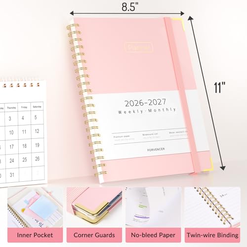 Forvencer Pink Academic Planner 2026-2027 | 8.5x11 Calendar Jul-Jun 2026-2027