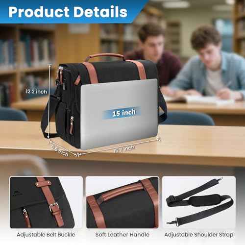 MATEIN Messenger Bag with USB Charging Port, 15.6 inch Laptop Bags Large Mens Briefcase with Shoulder Strap, Water Resistant Crossbody Satchel Work Computer Case for College Office Commuting, Black