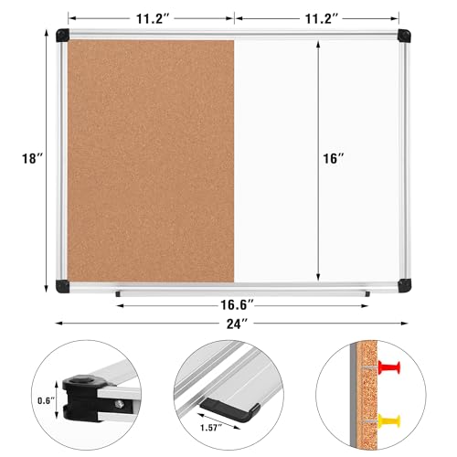24x18 Inch Whiteboard and Corkboard Combo with Aluminum Frame - Board2by
