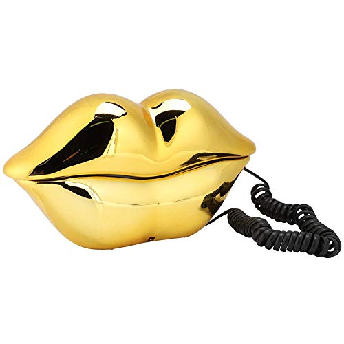 Gold Lips Telephone for Novelty Interesting Gift, Sexy Mouth Lip Corded Landline Phone Desk Phone Home Furniture Decoration Set