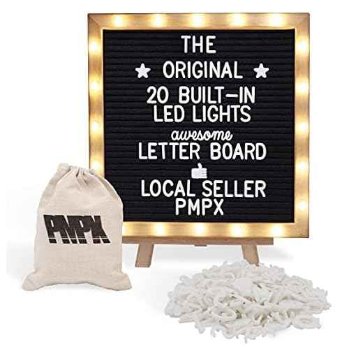 Letter Board The Original Black Felt Board with Stand, Built-in LED Lights 10 x 10 -Menu Board + Wood Frame, 340 Letters, Emojis + Cursive Words - Custom Sign Messages Pregnancy Announcement, Weddings
