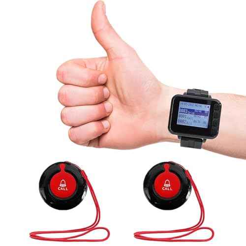 Call Button for Elderly at Home Wireless Caregiver Pager Watch Long Range Nurse Alert System Waterproof Emergency SOS Call Bell for Senior/Patient/Disabled with 2 Panic Button and 1 Wrist Receiver