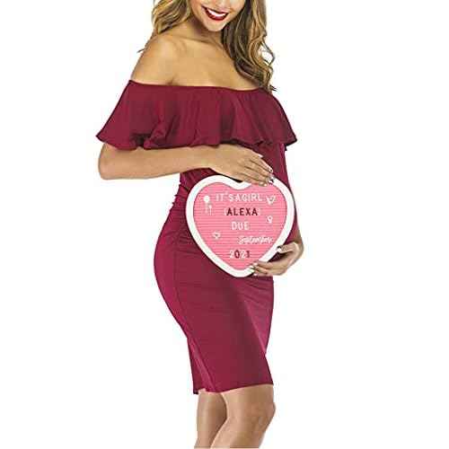 Heart-Shaped Felt Letter Board Message Sign,10x10 inches Message Board with 465 Changeable White&Golden Letters,Numbers,Cursive Words and Stand for Party,Pregnancy,Wall&Tabletop Decor (Pink)