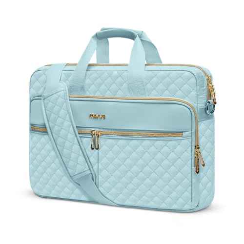 MOSISO 15-15.6 inch Laptop Bag, Briefcase for Women&Men, 16 inch Square Quilted Computer Messenger Bag Office Travel Business with 3 Pockets&Strap, Ice Blue