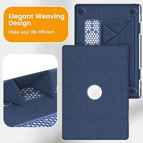 Compatible for MacBook Air 15 Inch Case M4 M3 M2 2025 2024 2023, Foldable Stand, Mouse Pad/Bag, Keyboard Cover, Plastic Hard Shell Woven Fabric Protective Cover for A3241 A3114 A2941, Navy