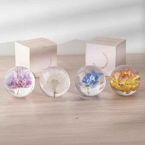 Real Dandelion Paperweight - Home Decor Crystal Resin Ball 3.14in (80mm) - Clear Resin Dandelion Flower Globe for Special Days - Sphere Figurine Office Paperweight w/Flat Bottom