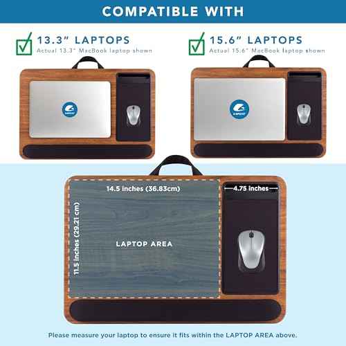 LAPGEAR Home Office Pro Lap Desk with Wrist Rest, Mouse Pad, and Phone Holder - Espresso Woodgrain - Fits up to 15.6 Inch Laptops - Style No. 91612