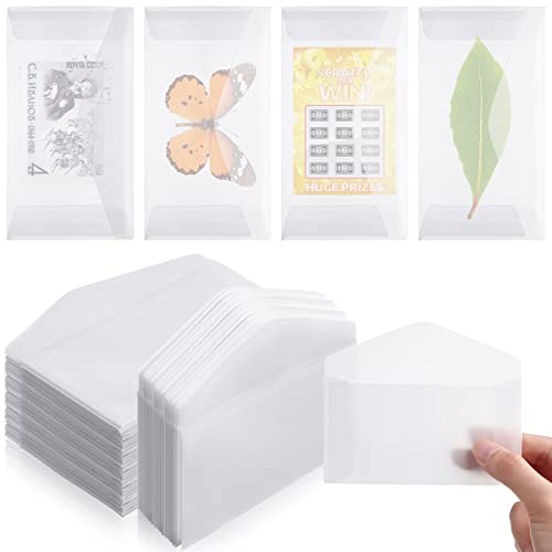Eersida 200 Frosted Glassine Envelopes 2.5 x 4.25 Inch Mini Bags with V Flap - Clear, Printable, Pack of 200