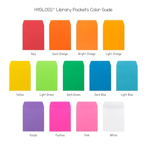 Hygloss 30 Library Card Pockets Assorted Colors 3.5x5 Inch Classroom Envelopes