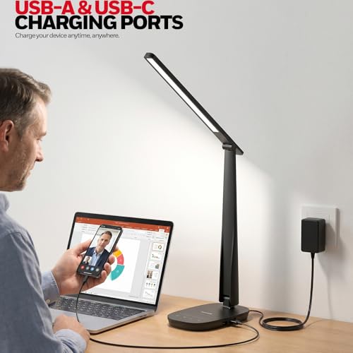 Honeywell LED Desk Lamp for Home Office, Eye-Caring Dimmable Reading Light - Black