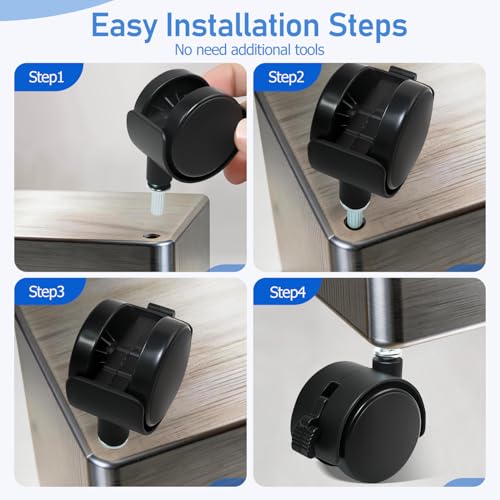 Quadafy 1.5 Inch Swivel Caster Wheels with Locking Brakes, ABS Plastic & Metal, 4 Pack (Black) for Furniture