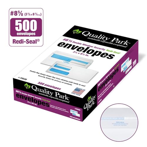 Quality Park #8 5/8 Security Double Window Self Seal Envelopes 500 Count