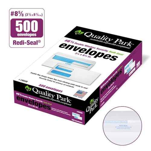 Quality Park #8 5/8 Security Envelopes, Double Window, Self Seal Envelopes for Invoices/Statements, 3-5/8" x 8-5/8", 24 lb White, 500/Box (QUA24539)
