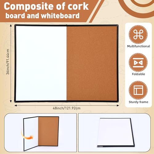Magnetic Whiteboard & Cork Bulletin Board Combo - 48x36 Inch Wall Mount Office & Classroom Organizer