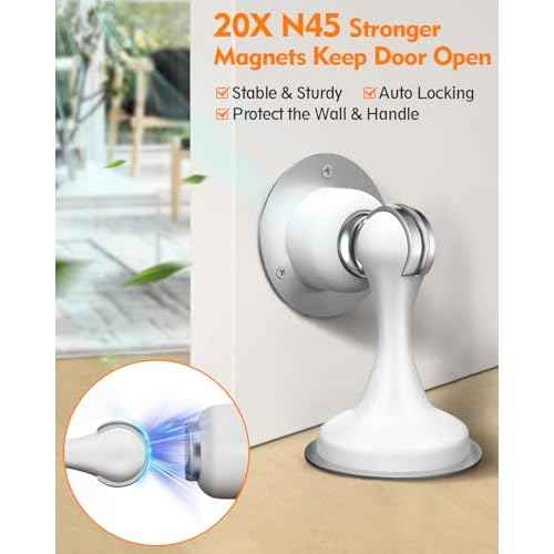 Door Stoppers, Magnetic Door Stop, Stainless Steel, 6 Pack Magnetic Door Catch, 3M Double-Sided Adhesive Tape, No Drilling, Screws for Stronger Mount, Hold Your Door Open, for Wide Doors