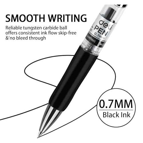 deli Gel Pens, 100 Pcs Retractable Pens Black Ink, Medium Point Pen 0.7mm, Smooth Writing, Fast Dry, No Bleed for Journaling Note Taking, Home School Office Supplies