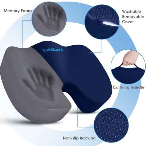 TushGuard Seat Cushion for Office Chair Memory Foam Non-Slip Cushion Back, Coccyx, Sciatica, Tailbone Pain Relief Butt Pillow for Office Chair, Car, Wheelchair, Blue, X-Large