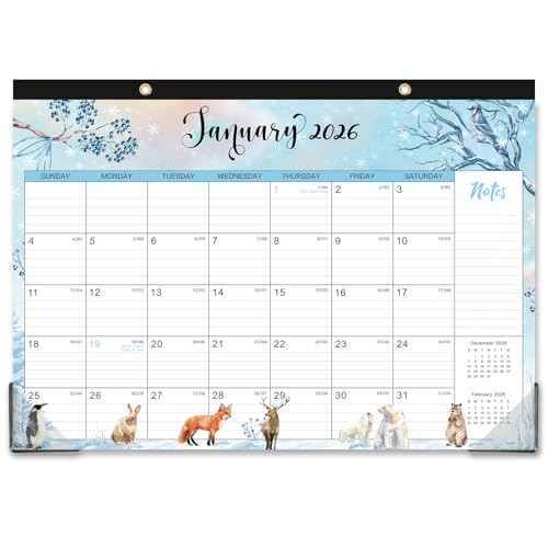 2026 Desk Calendar - 2026 Calendar, Jan. 2026 - Dec. 2026, 17¡±x 12¡±, Tear Off Design, Daily Blocks, Notes, 2 Hanging Holes, 2 Corner Protectors, Julian Dates & Holidays, Animal & Seasonal Watercolor