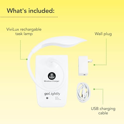 goLightly by ViviLux LED Rechargeable Desk Lamp with Wireless Charging Port, 20 Hour Battery, Portable Task Lighting for Crafts, Sewing & Study