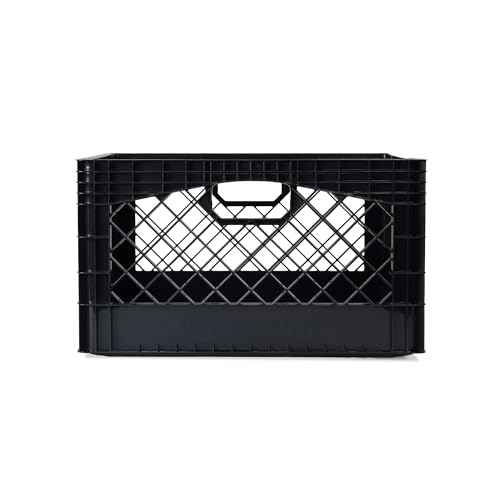 Stackable Milk Crates, Kitchen Work Commercial Garage Totes, 24 Quart, Heavy Duty Plastic, Black, 19" L x 13" W 11" H