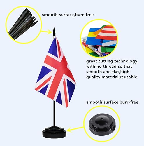 Britain Desk Flag with Solid Black Pole - Miniature UK Office Table Flag, Tibijoy