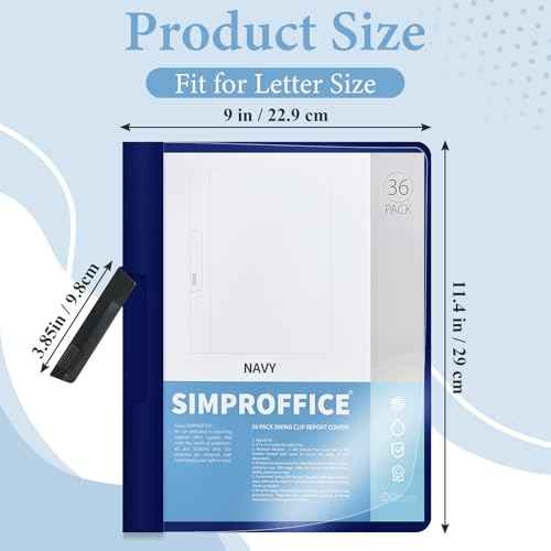 36 Pack Swing Clip Report Covers, Clear Front and Navy Blue Frosted Back, 9 x 11.4 Inches, Plastic Presentation Folders with Clip for Professional Use