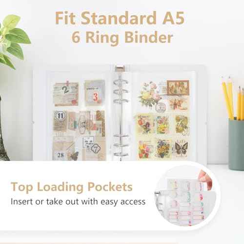 20 Sheets Clear Binder Sleeves Pocket Sheets Protectors Double Sided Plastic Sleeves for Binder Refill, Photo Card Sticker Organizer Pocket Pages Binder Inserts for 6 Ring A5 Binder (1-Pocket)