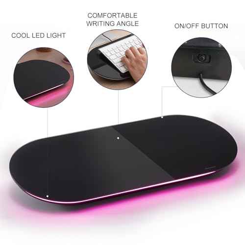 TSJ OFFICE Glass Desktop Whiteboard - 17 X 7 Inches Small Dry Erase Board with Pink Light, Black Glass White Board Surface Notepad with 1 Drawer, Desk Organizers for Office, Home, School Supplies