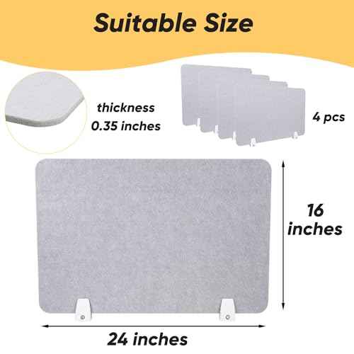 4 Pack Acoustic Desk Panel Privacy Desk Dividers 16x24 Inch Noise Reducing Desk Privacy Panel and Visual Distraction with Metal Clip for Student Offices School