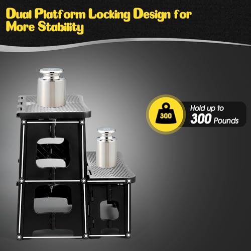 2 Step Stool Foldable for Adults—Plastic Folding Step Stool in Black (Ligebul)