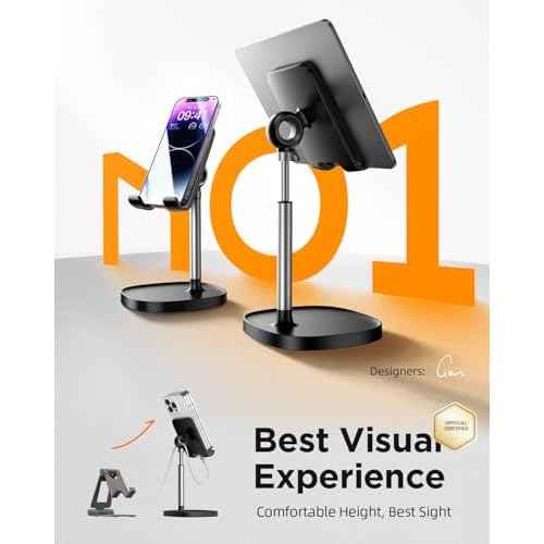 LISEN Cell Phone Stand Adjust for iPhone Phone Holder for Desk, Office Desk Accessories PC Gaming Gifts for Her Essentials Kitchen Gadgets Fit Telephone OtterBox Case Switch iPad Air Tablet 4-10 in