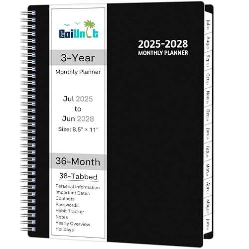 Monthly Planner 2025-2028, 36 Months Calendar Planner 2025-2028 from Jul 2025 ? Jun 2028, 8.5'' x 11'' with Ruled Spread, Flexible Cover, Spiral Wirebound, Pocket, Coated Tabs, Notes £¦ Habit Tracker