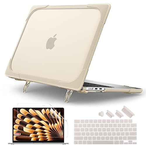 Batianda for New MacBook Air 15 inch Case 2025 M4 2024 A3114 (M3) A2941 (M2) 2023,Heavy Duty Shockproof Protective Hard Shell with Fold Kickstand & Keyboard Cover for Enhanced Durability, Khaki
