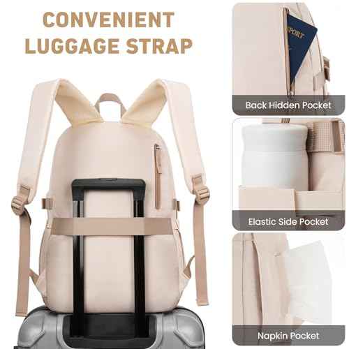 Backpack for School Girls, Cute High School Backpacks for Teens Women Student Large Bookbag 15.6 Inch Laptop Bag with USB Charger Port for College Work Travel Trip (Khaki Beige)