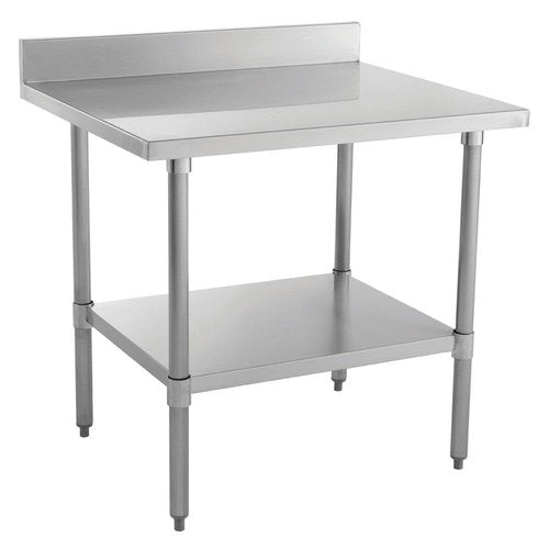 Kratos Commercial Worktable, Stainless Steel Kitchen Prep Table 30" Dx36 W with Undershelf and Backsplash, NSF, 18ga/304SS (28W-043)