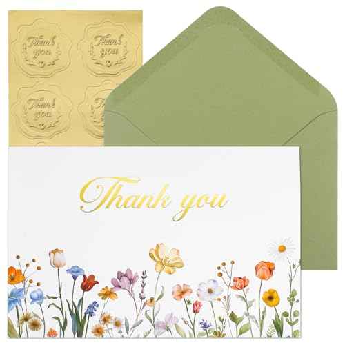 Thank You Cards with Envelopes, 50 Pack Thank You Cards Bulk Blank Card Notes with Envelopes & Stickers 4x6 Inch Greeting Card for Wedding, Baby Shower, Graduation, Bridal Shower, Business,Birthday