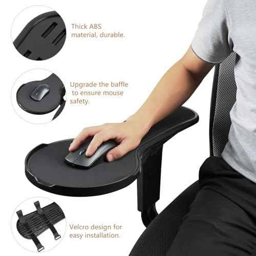 Ergonomic Adjustable Arm Rest Mouse pad for Chair, Mouse Extension Platform Tray with Mouse Baffle to Prevent Falling, Attaches to Chair, Black (Black£¨YYLL8326£©)