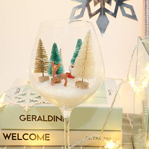 CCINEE 30 Pcs Miniature Frosted Bottle Brush Christmas Trees - 4 Sizes, Wooden Base, 12.5cm/8.5cm/6.5cm/4.5cm 1.3cm Wreath