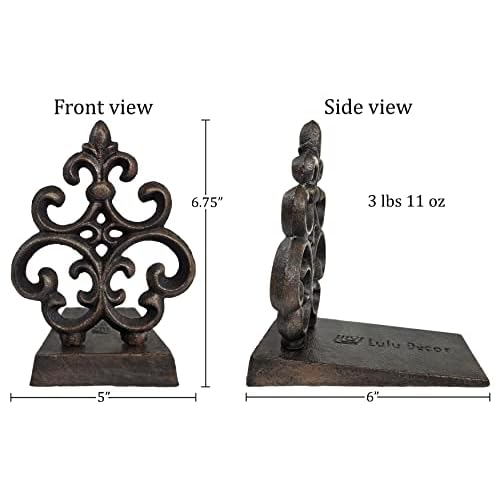 Lulu Decor, Cast Iron Fleur De Lis Door Stop, Door Stopper in Antique Black Finish (2 Piece)