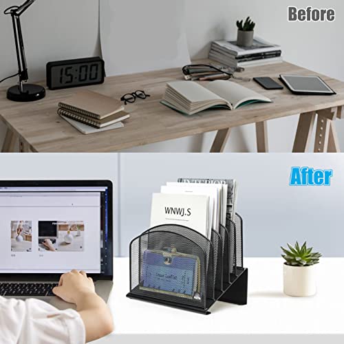 Black Inclined 5-Section Desktop File Organizer for Office & Home