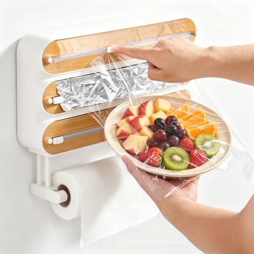 4-in-1 Magnetic Kitchen Wrap Dispenser with Cutter & Paper Towel Holder