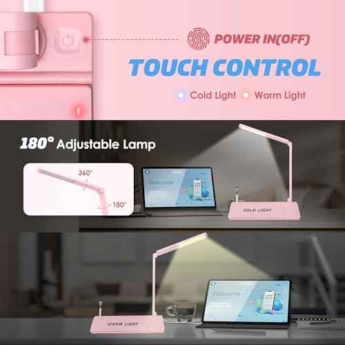 SHANTRA 16'' x 7'' Desktop Whiteboard with Fast Charger Station & Adjustable LED Lamp, Pink Desk Dry Erase Board with Organizer, Computer Pad & Keyboard Stand for Home, School, Office Desk Accessories