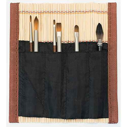 Raphael Precision & SoftAqua Mini Travel Brush Set, Bamboo, Round 0, Round 2, Flat 0, Flat 2, Filbert 1, Mop 4, Natural