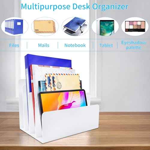 2PCS 4 Sections Acrylic File Organizer for Desk, White Acrylic File Holder Sorter for Office Supplies