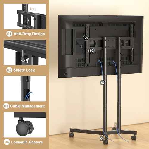 Mobile TV Stand with Wheels for Most 32-75 Inch Flat/Curved Screens TVs, Height Adjustable Rolling TV Cart Without Shelf, up to 88 lbs, Max VESA 600x400, ML70A