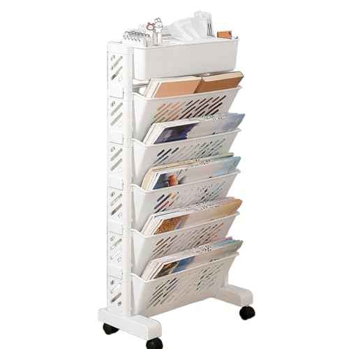 Rolling Bookshelf Mobile Bookcase Plastic 6-Layer Storage Cart with Wheels for Home Office Classroom (6 Layer, without )